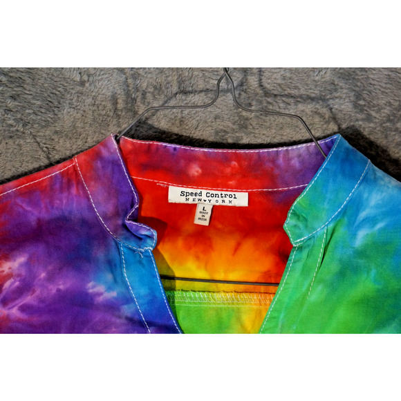 Speed Control New York Artisan Hand Dyed Rainbow Tie‑Dye Shirt Dress Size L - Picture 9 of 10